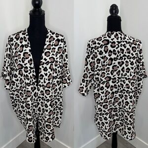 BiBi Front Open Leopard Print Short Sleeve Cardigan (S)